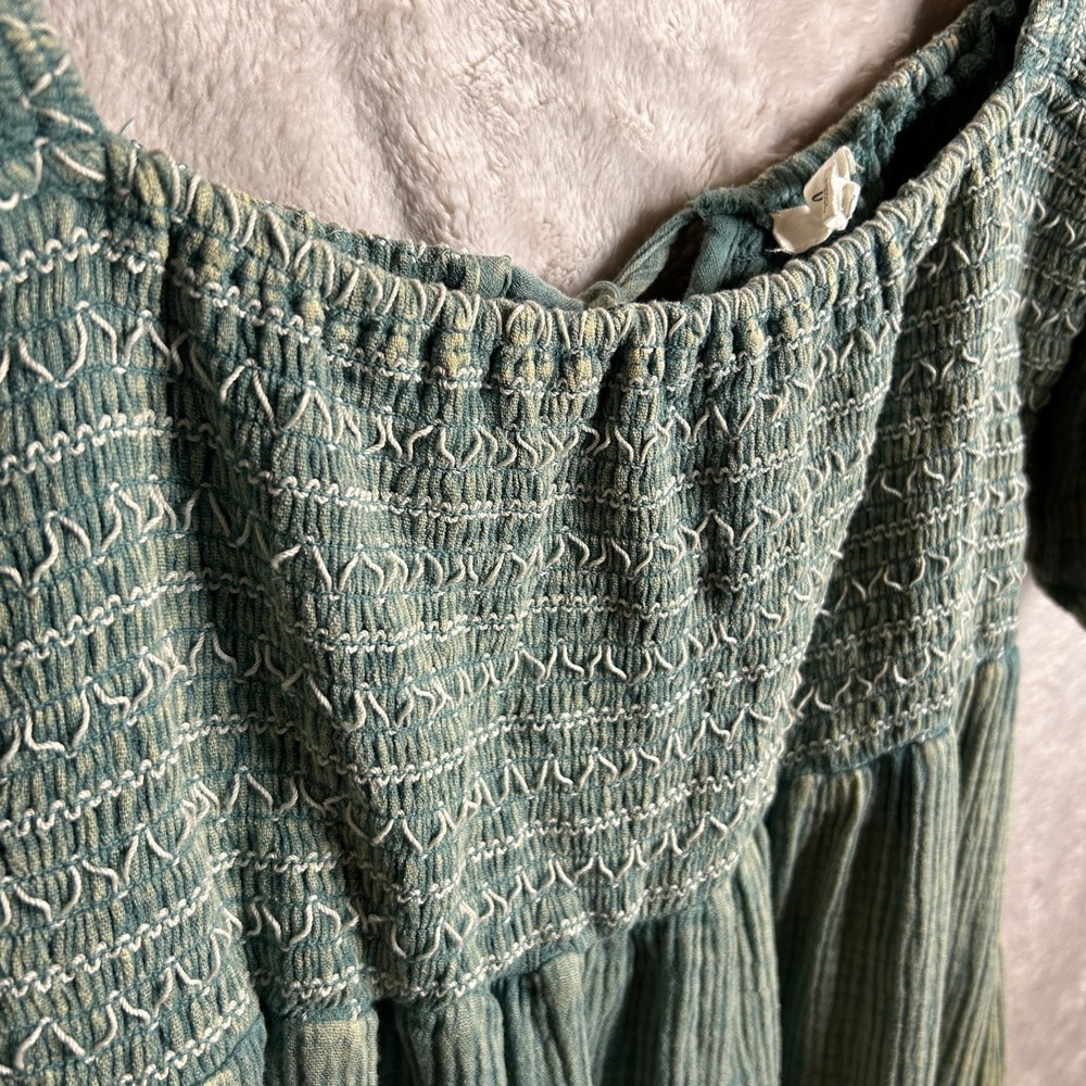 Easel Smocked Tiered Gauze Maxi Dress Green Size M Boho Cottagecore Milkmaid - Picture 6 of 10